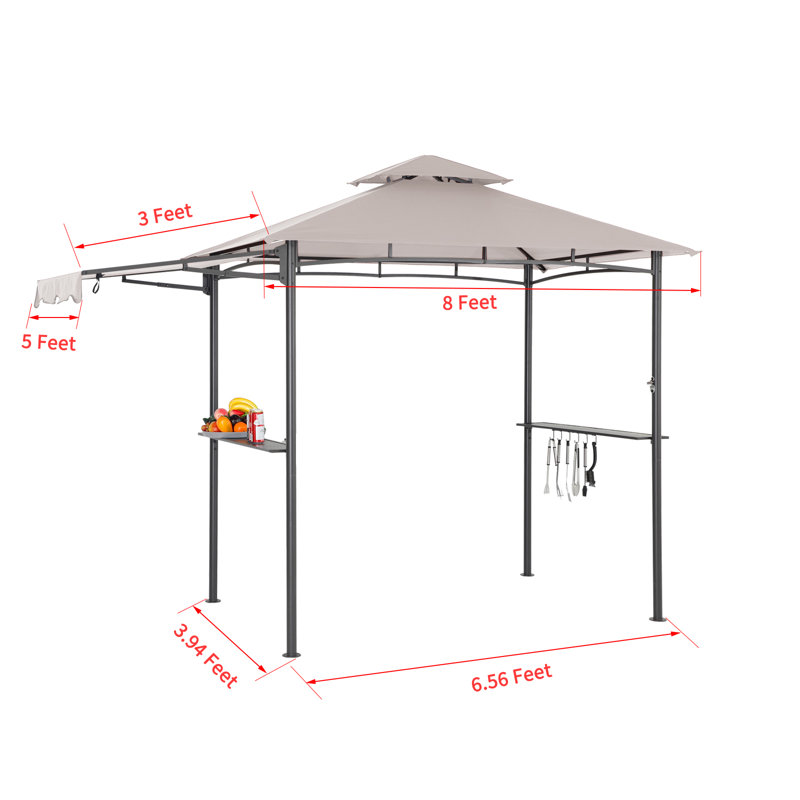 11Ft. W x 5 Ft. D Soft Top Grill Gazebo with a Side Collapsible Awning, Gray