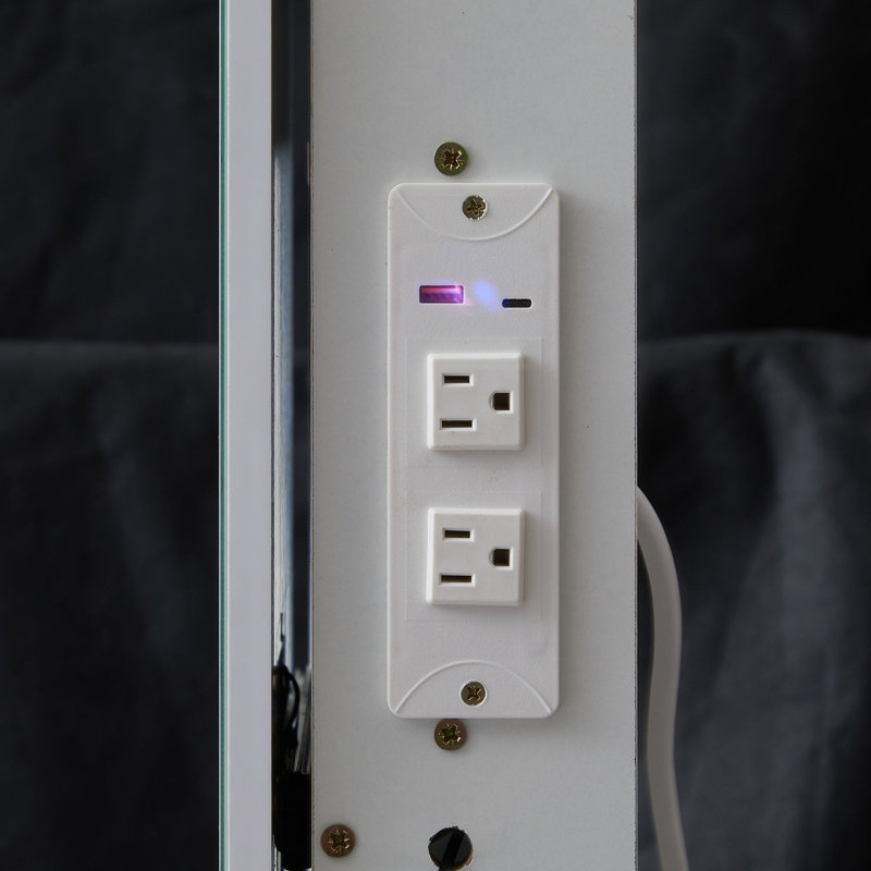 Petite coiffeuse 29,2 po avec tabouret de chevet gauche + tabouret rembourré, 2 blocs d'alimentation CA + 2 ports USB, support pour séchoir à cheveux, très grand miroir à DEL coulissant à contrôle tactile, changement de luminosité tricolore, réglage de la luminosité
