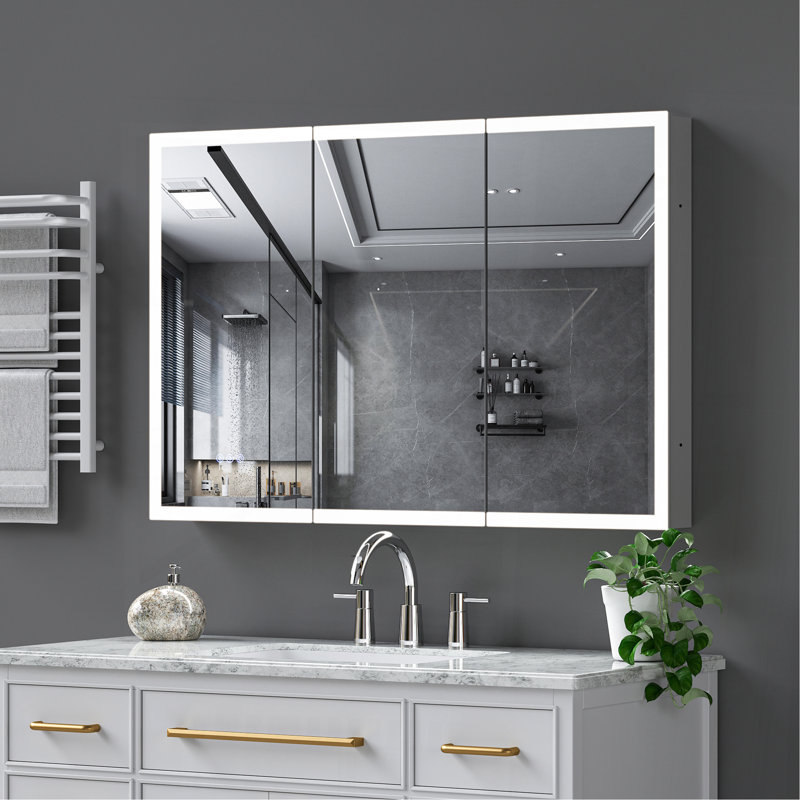 LED Lighted Medicine Cabinet With Mirror, 48*32Inches Bathroom Mirror Cabinet With Lights,Recessed Or Wall Mounted, 3 Color Temperaturesanti-Fog