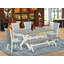 L'ensemble de table de salle à manger 6 pièces contient une table de salle à manger rectangulaire et 4 chaises rembourrées en tissu bleu lin avec un banc, lin blanc-1101278477-1101278479
