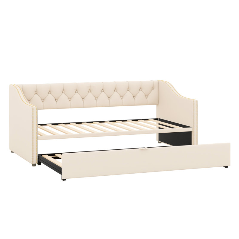 Lit de jour rembourré avec lit gigogne, Beige