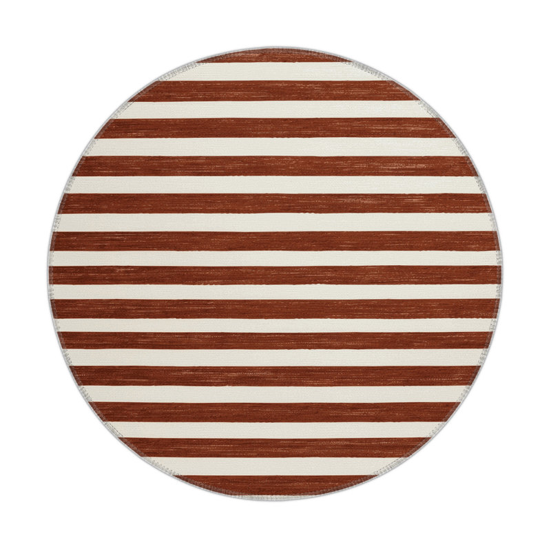 Tapis intérieur / extérieur brun HorizontalStripes, Rond 5 pi