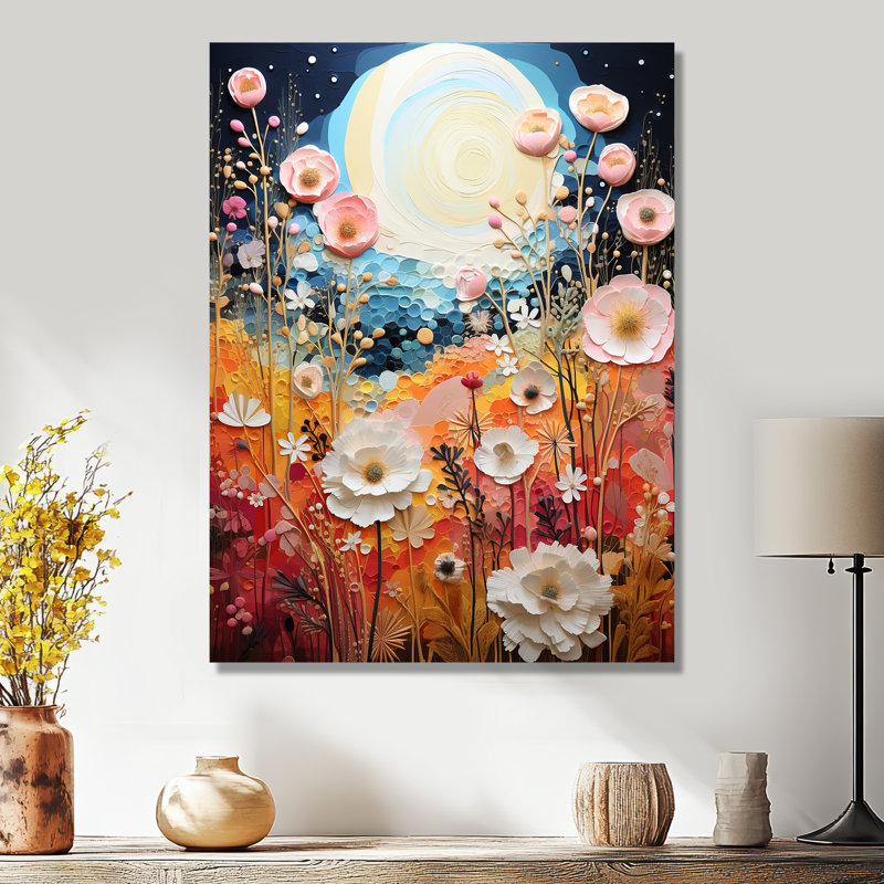 Décoration florale de pleine lune, «Blossoming Spring Flowers», Métal métal, H 32 po x l 24 po x P 1 po