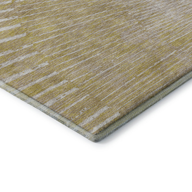 Wheat Rectangular Washable Synthetic 5' x 7' Rug with Fan Design