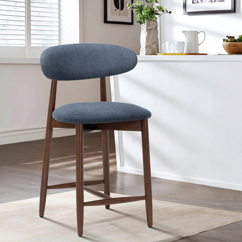 Upholstered Counter Stool with Solid Wood Frame, Blue