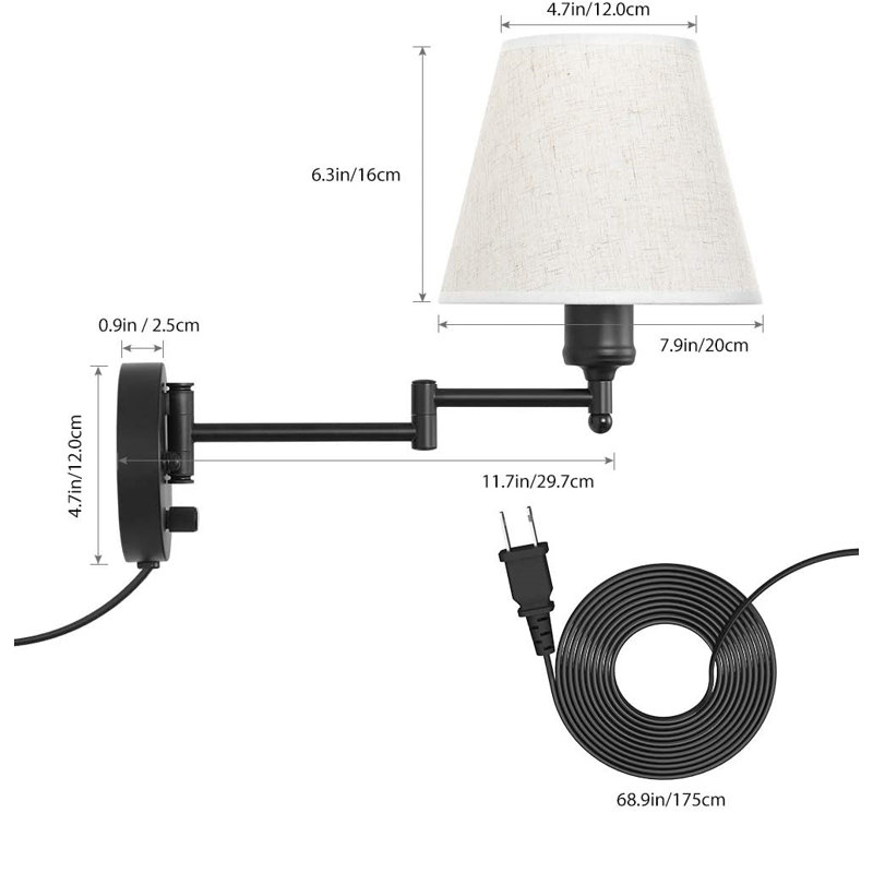 Stevierae Steel Plug-in Swing Arm Sconce, Linen