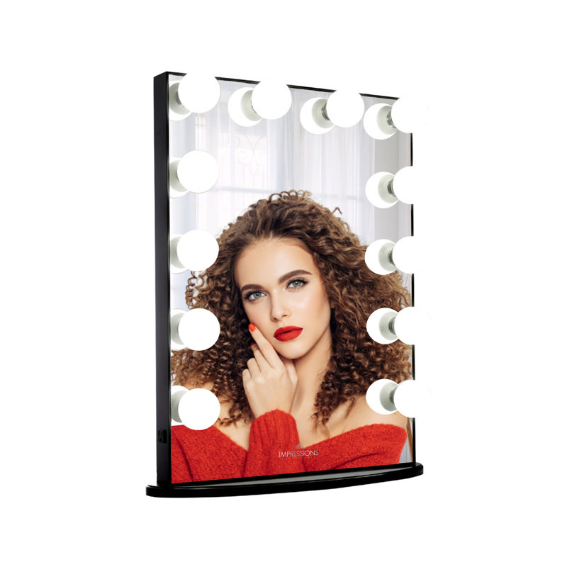 Miroir de coiffeuse Hollywood Glow XL avec 12 ampoules DEL claires, Noir pro, H 32 po x l 26,5 po