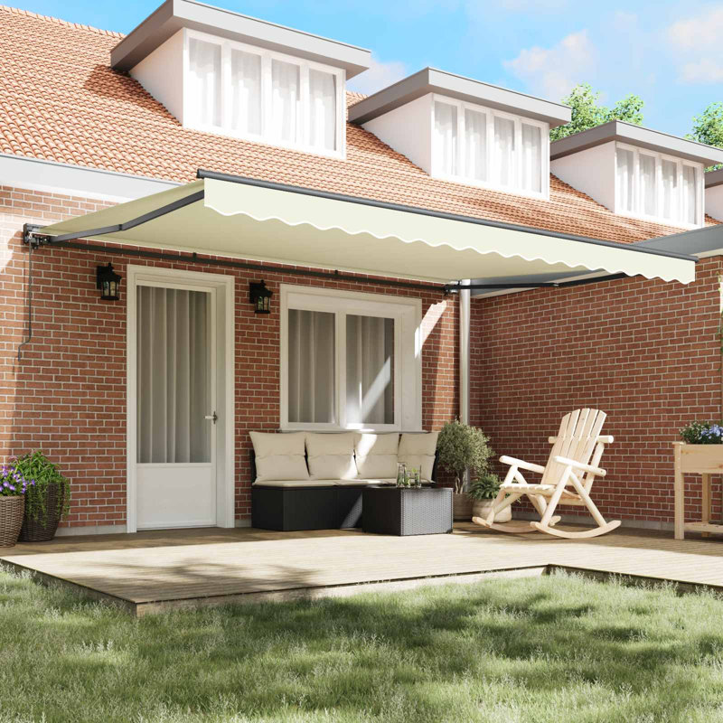 VidaXL Retractable Patio Awning, Cream/White, 165cm H x 450cm W x 300cm D