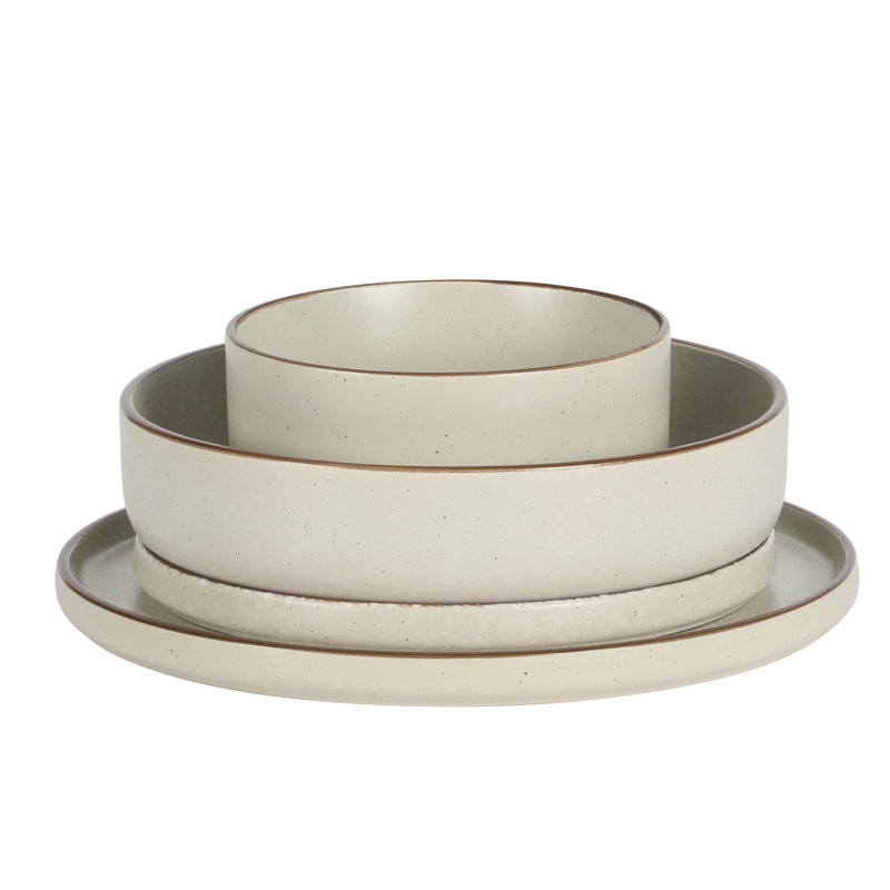 Cream Ceramic 16-Piece Round Dinnerware Set with Reactive Glaze