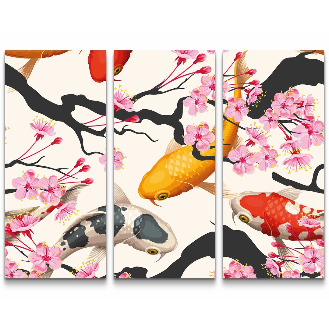 3-tlg.Â Leinwandbilder-SetÂ Koi Fische und japanische KirschblÃ¼te