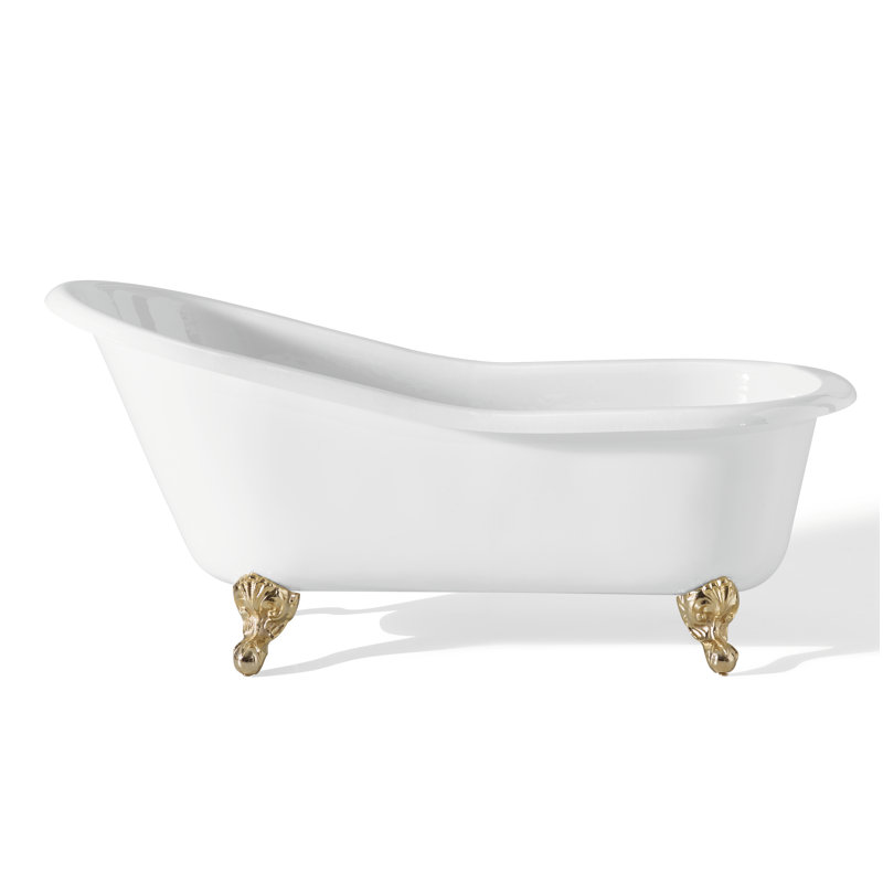 Jaqui 68'' L Soaking Bathtub, Polished Brass, White Interior with White Exterior