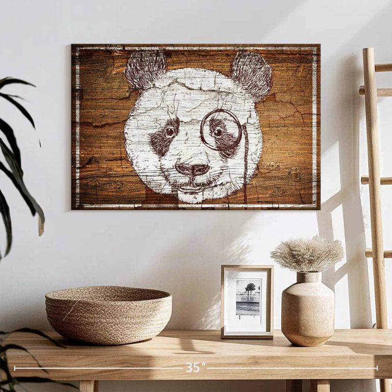 Brampt Panda On Wood, 16" H x 24" W
