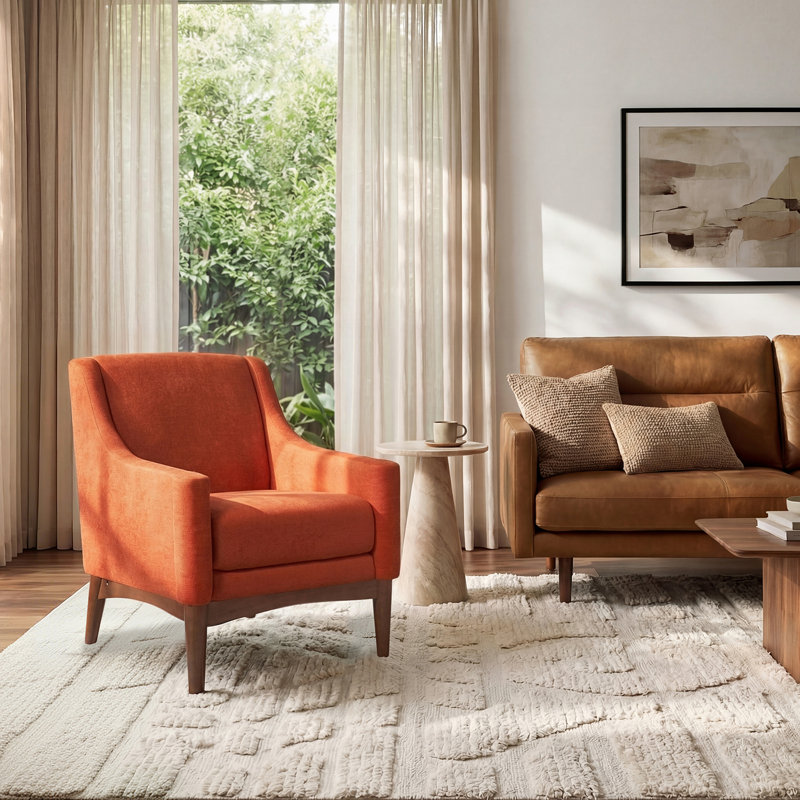 Fauteuil Arshanti avec pieds en bois massif, Orange