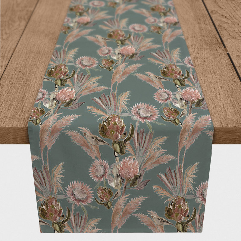 Rectangular Floral Table Runner, 72" x 16", Emerald
