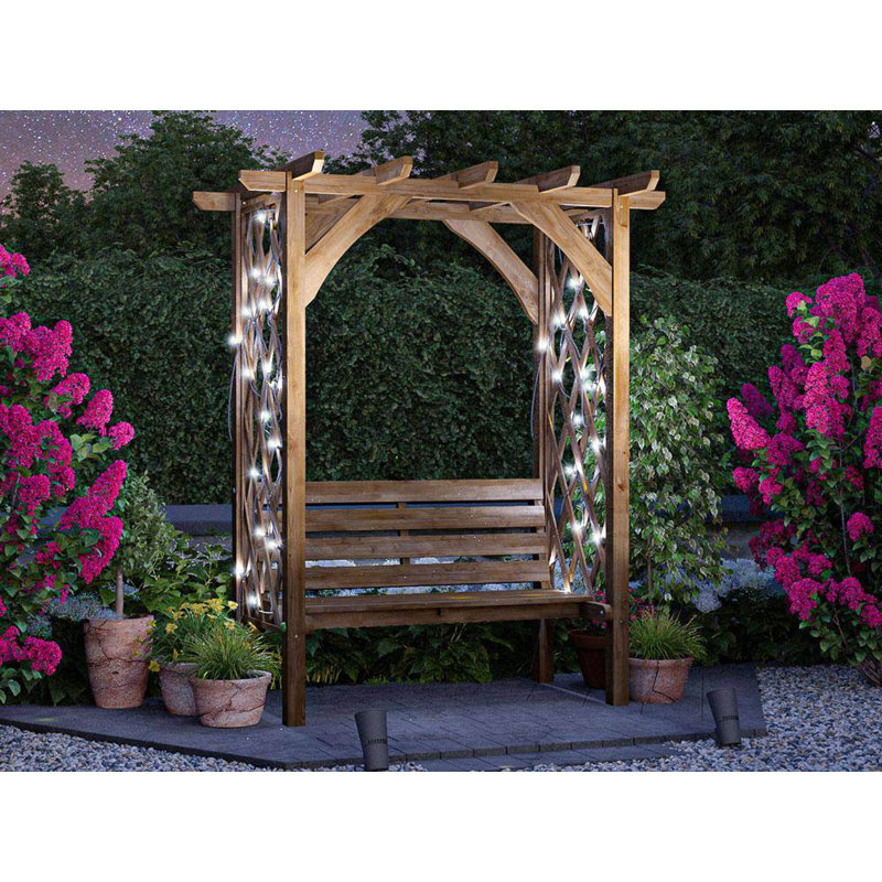 Dunster House Pergola with Seat Bench Lattice Trellis Arbour Wooden Furniture Garden Plant Frame Jasmine