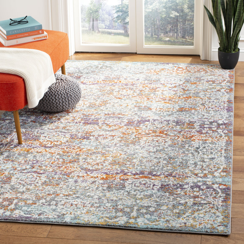 Felty Oriental Light Gray/Light Blue Area Rug, Rectangle 5'1" x 7'6"