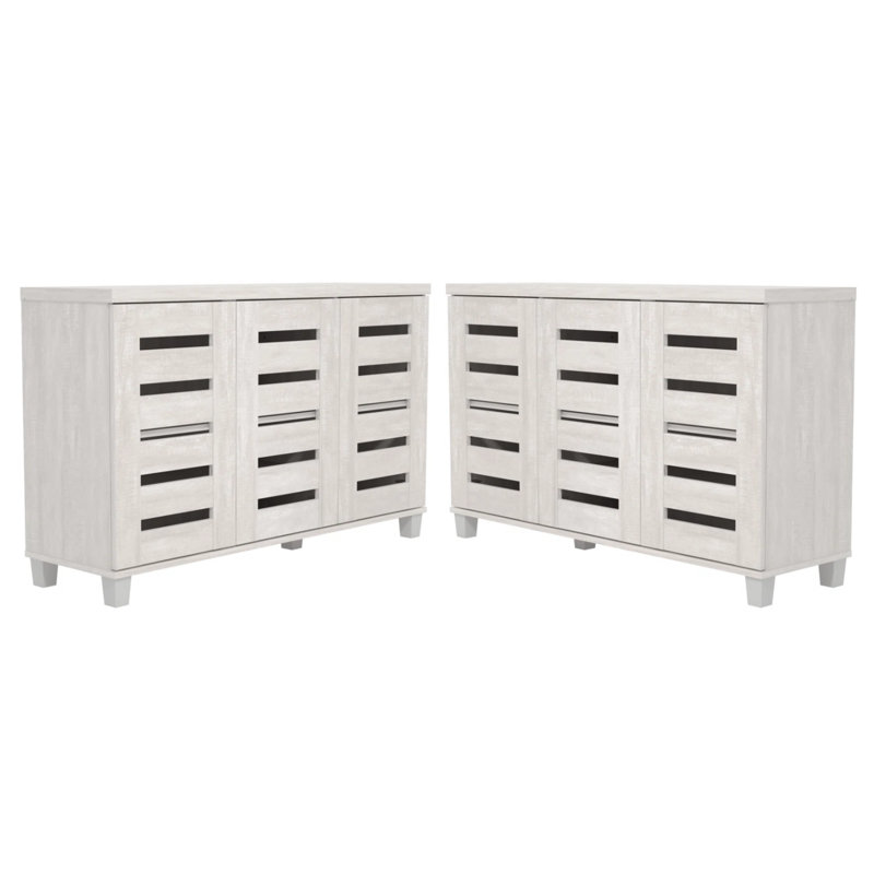 Lismore 3-Door Shoe Storage Cabinet (Set Of 2) – Holds 32 Pairs, Dusty Gray Oak