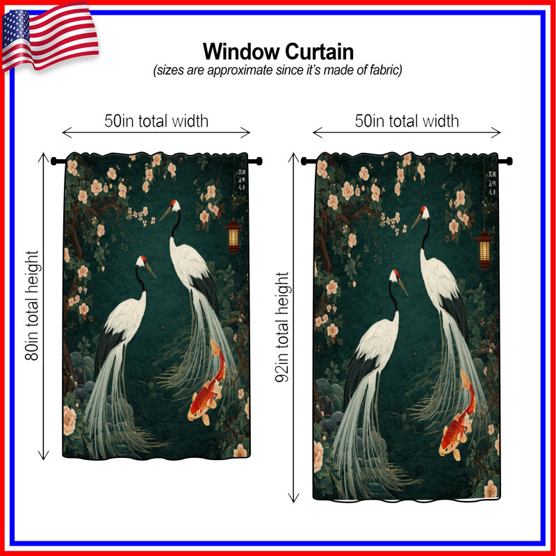 Rideaux de fenêtre Cranes Koi, 50 po x 92 po - 1 panneau, Transparent
