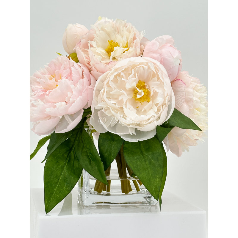 Peony Floral Arrangement, Artificial Faux Centerpiece, Light Pink