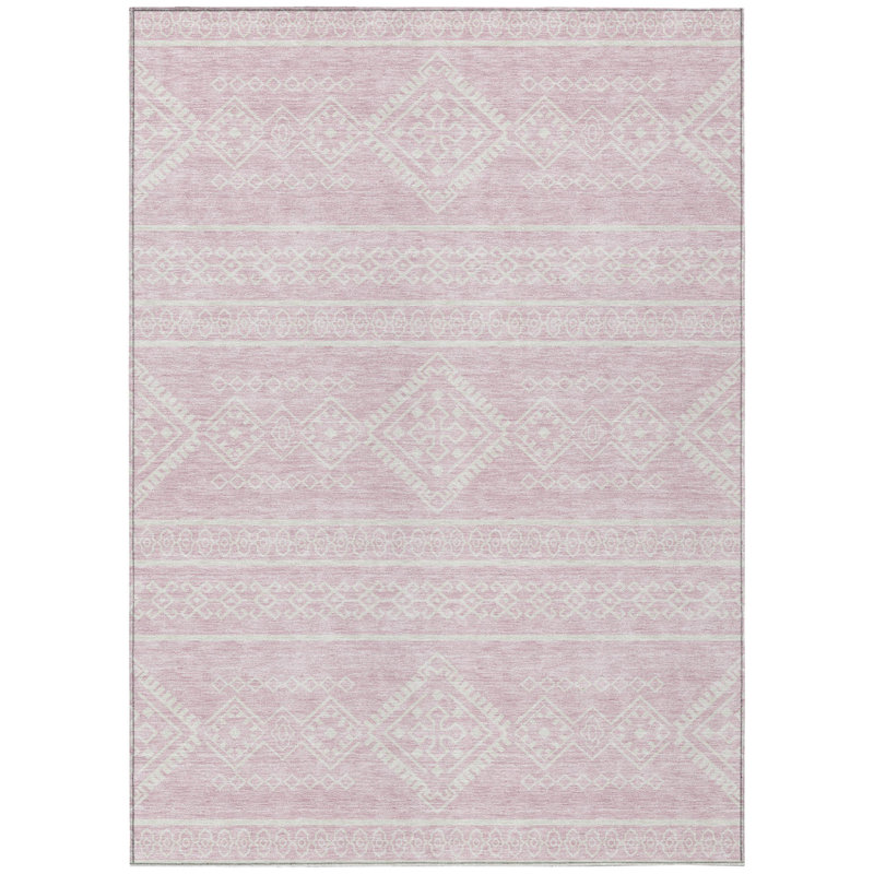 3' X 5' Pink And Ivory Southwestern Washable Indoor Outdoor Area Rug