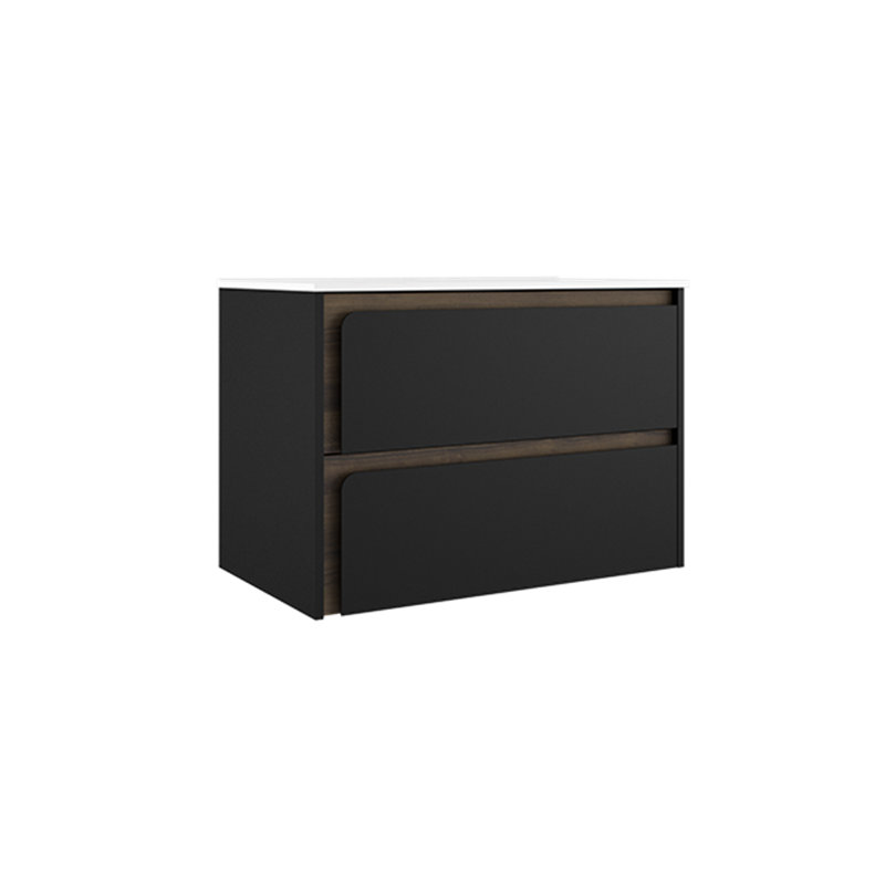 Cordoba 40'' Wall Mounted Single Bathroom Vanity with Ceramic Top, Black/Wood