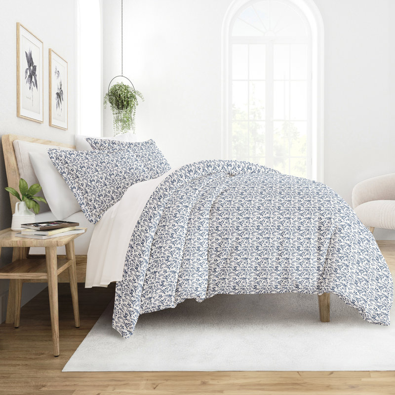Becky Cameron™ Floral Duvet Cover, Queen Duvet Cover + 2 Shams, Navy