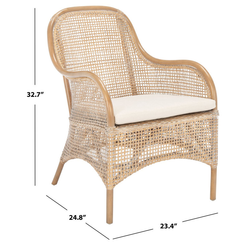 Chaise d'appoint en rotin avec coussin Milliron, Gris blanc délavé