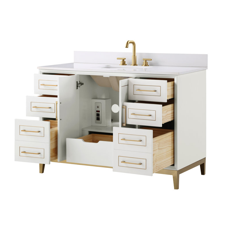 Gracie 48'' Single Bathroom Vanity with Top, White Quartz, Satin White (Cream White)