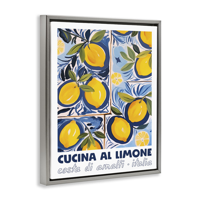 Cadre flottant lumineux citrons méditerranéen, design par Lux + Me Designs, Cadre flottant gris lustré, H 21 po x l 17 po