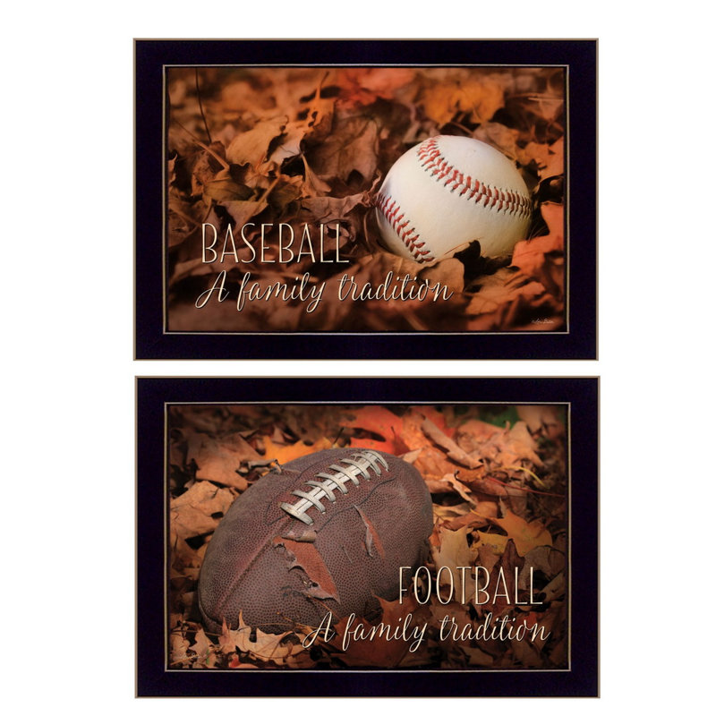 Baseball and Football, ensemble de 2 encadrements de vignettes encadrées pour la maison par Lori Deiter