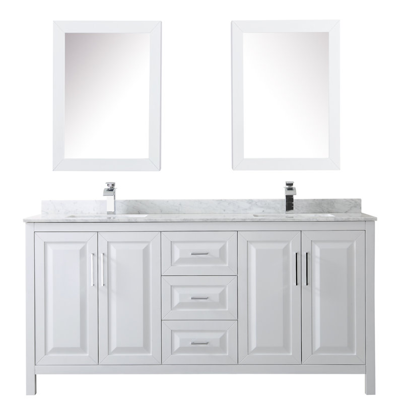 Daria 72'' W Double Vanity, White, Polished Chrome, White Cultured Marble