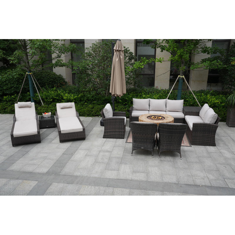 Ensemble de conversation avec coussins pour 10 personnes Brandy Wicker / Rattan, Blanc, Brun