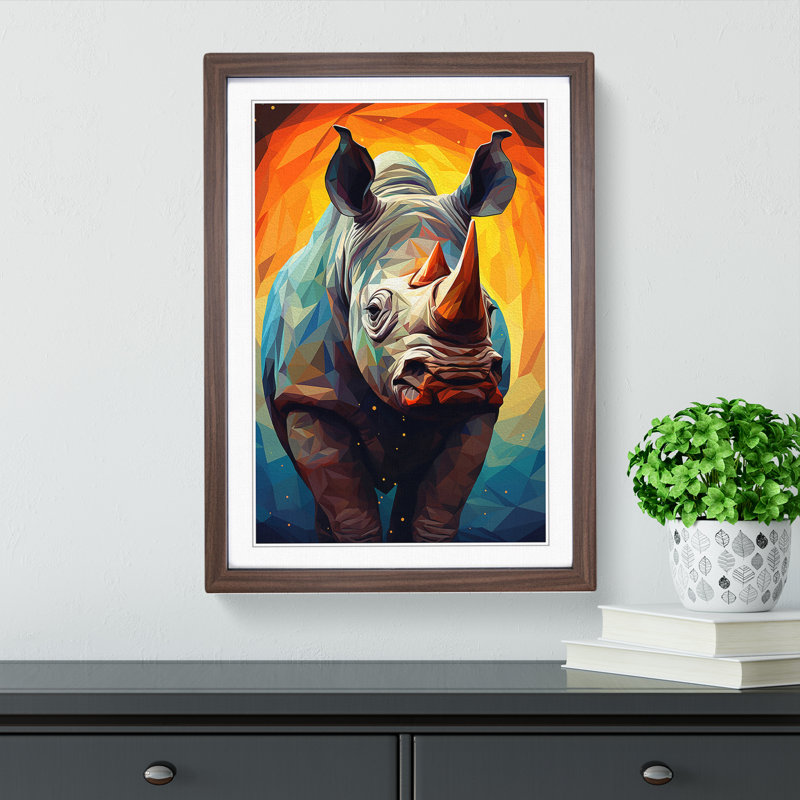 Rhino Geometric Art - Framed Print, 64cm H x 46cm W x 2cm D, Walnut Framed