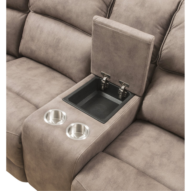 Canapé modulaire confortable inclinable en nubuck avec porte-gobelet et structure intérieure, Similicuir moka