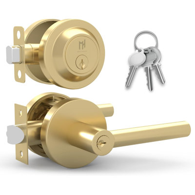  Ensemble combiné de poignées de porte d'entrée réversible et de serrure à pêne dormant cylindrique simple RONN Mega Handles | Levier à clé moderne | Loquet réglable, convient aux portes standard