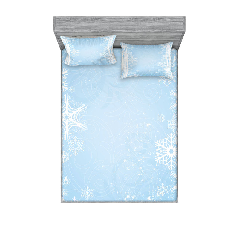 Drap-housse et coussin décoratif Ambesonne Winter bleu pâle / blanc, Ensemble de draps pour très grand lit californien
