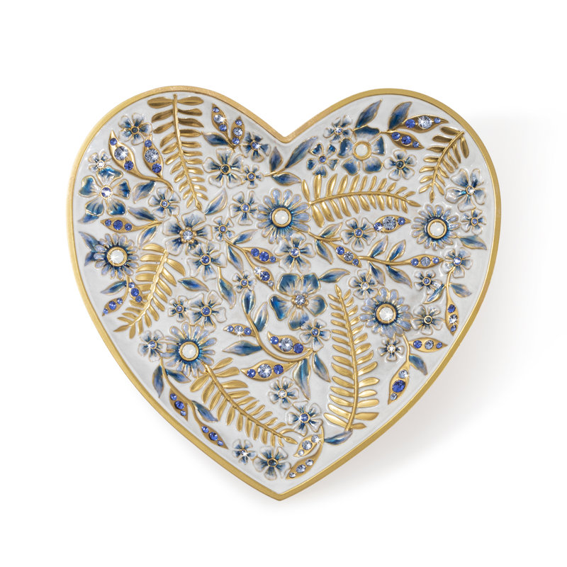 Aria Floral Heart Trinket Tray, Blue