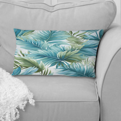 Coussin floral en polyester bleu azur et vert