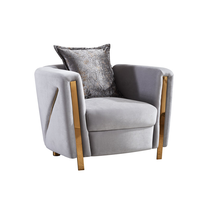 Nahri 41.2'' Velvet Accent chair,Living room chair,Arm chair,Bedroom chair,Club chair, Gray Velvet