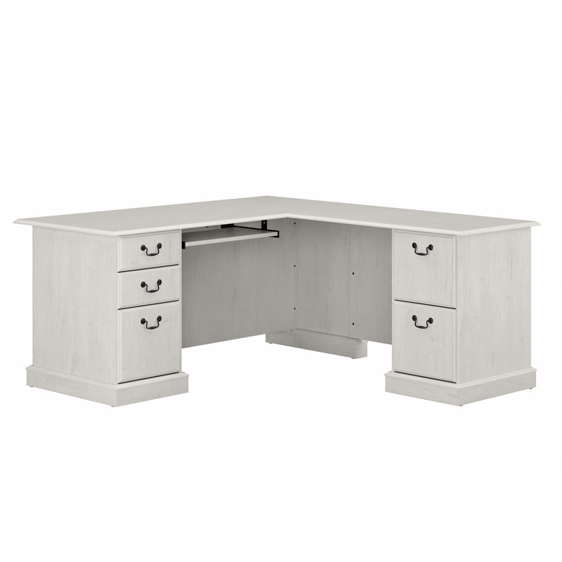 Raker Reversible L-Shape Computer Desk with Drawers, Linen White Oak