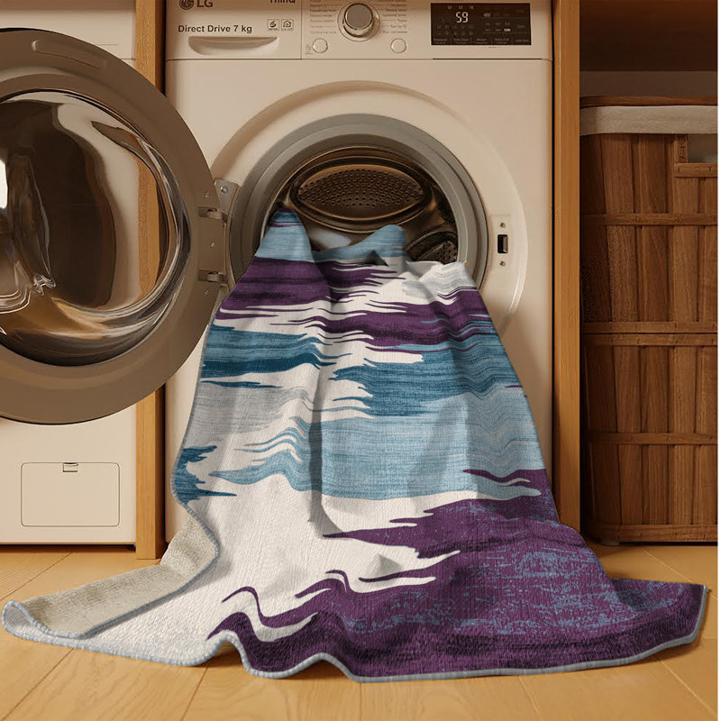 Tapis gris aquarelle lavable à la machine, Rectangulaire 3 pi x 5 pi