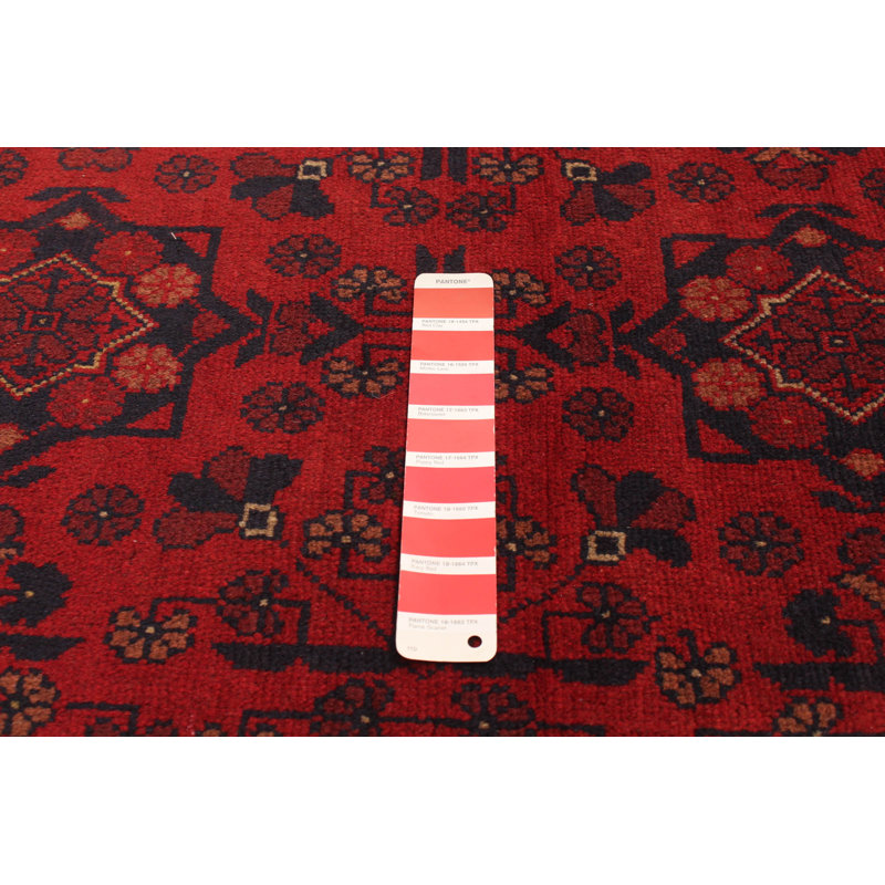 Tapis rouge / noir en laine noué à la main de conception unique 3 pi 5 po x 4 pi 11 po Folashade