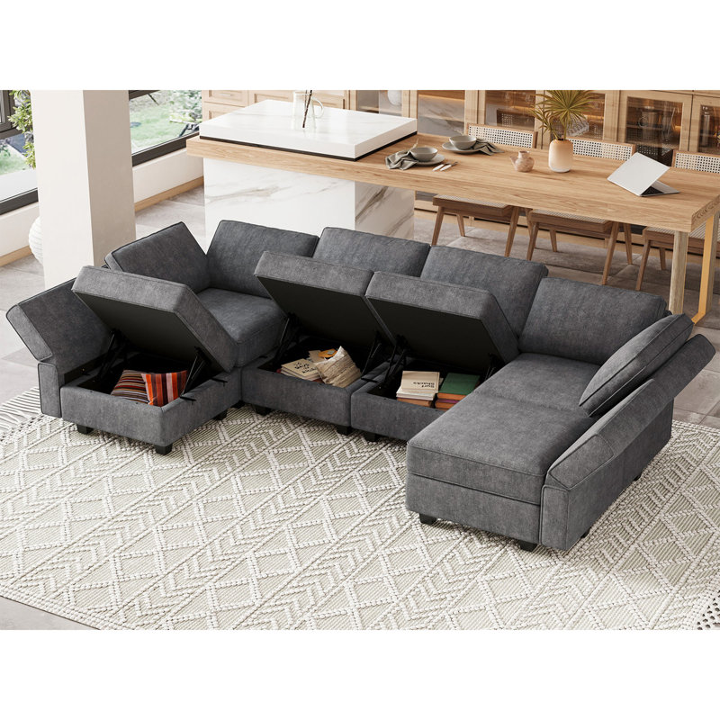 Upholstered Sectional Reversible, Dark Gray 100% Polyester