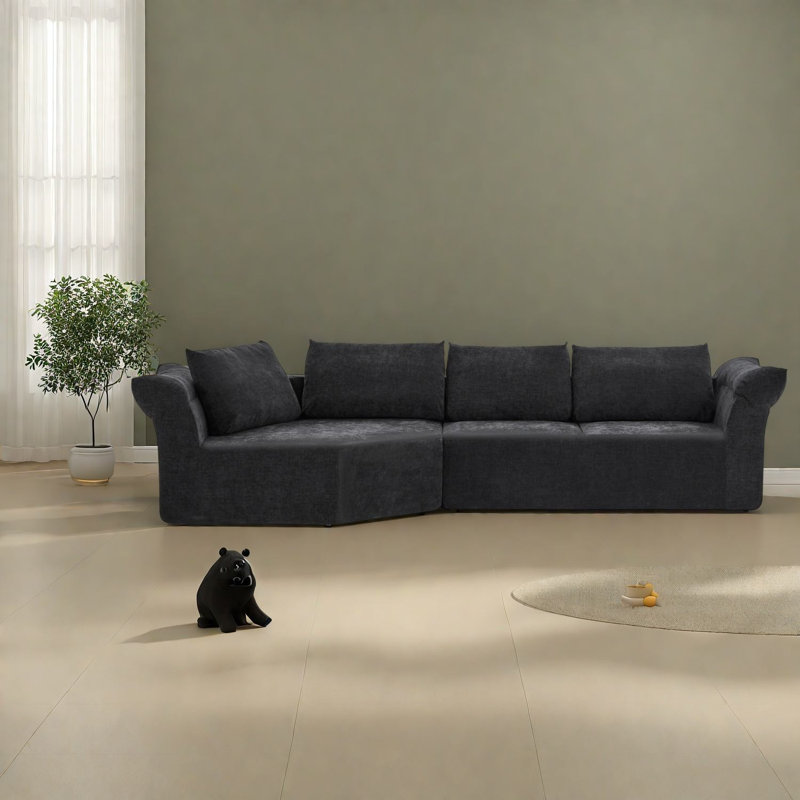 Canapé d'angle moderne, canapé modulable en mousse en forme de L, 127 pouces, noir, pour salon