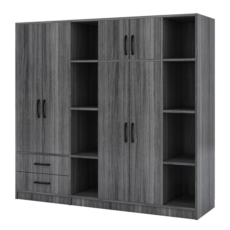 Armoire moderne à 6 portes avec tablettes et tiroirs, Gris