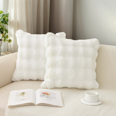 2-Pack 18" X 18" Faux Rabbit Fur Throw Pillow Covers For Sofa And Bed