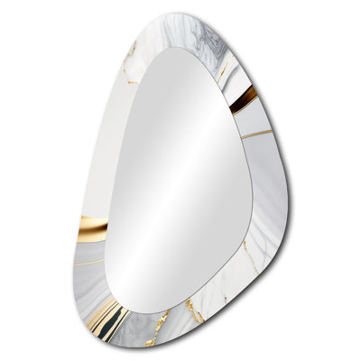 Abstract Geode Waves Grey IV - Abstract Unique Shape Decorative Mirror, Modern Asymmetrical Large Wall Mirror, Printed Metal Art