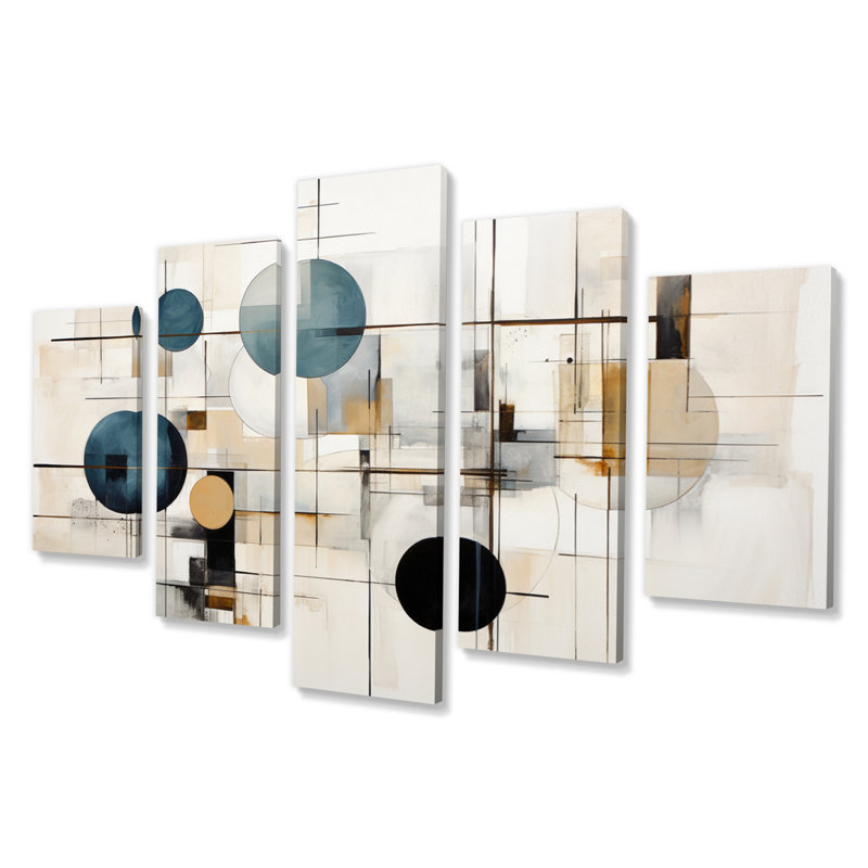 «Beige Minimalist Patchwork II», impression d'art abstrait sur collage - 5 panneaux
