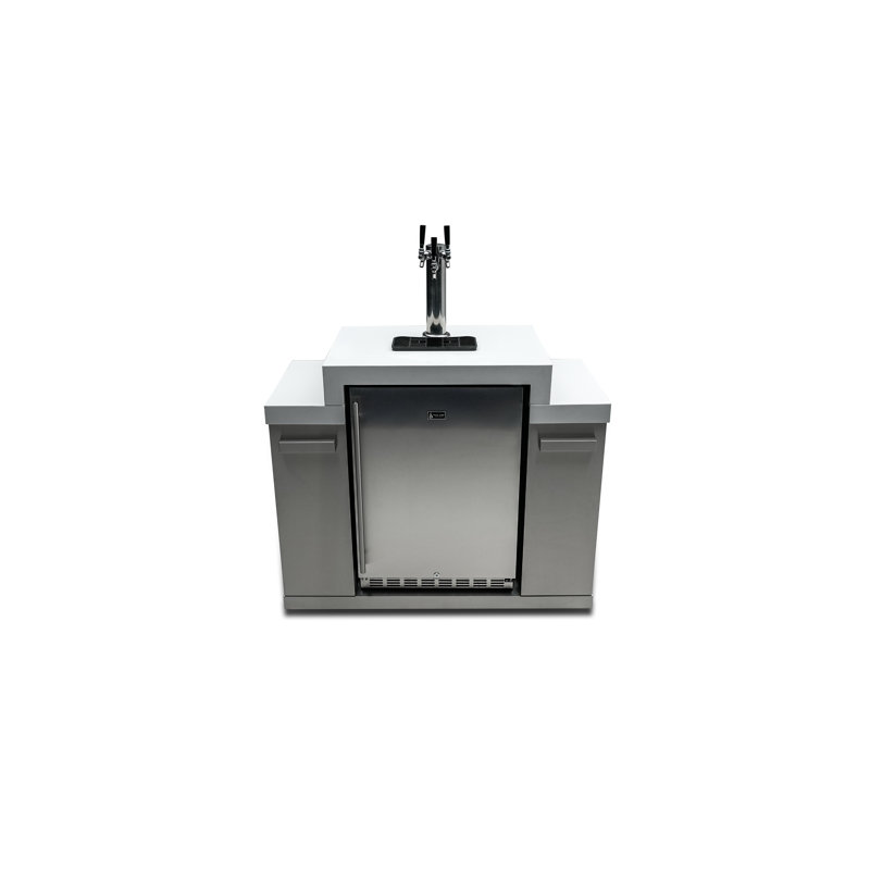 Mont Alpi MA-KEG Stainless Steel Outdoor Rated 3 Beer Tap Kegerator Keg Center Refrigerator Module with Digital Display + White Granite Countertop - Holds 3 Pony Kegs - Fits Island Grills