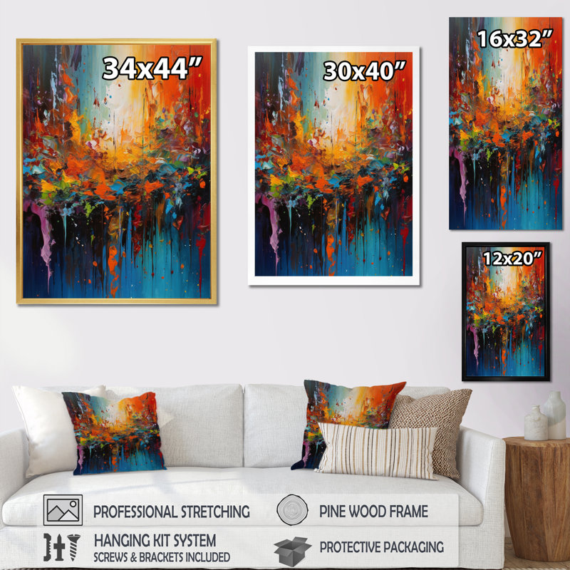 Orange Teal Cubist Fusion - Cubism Canvas Art, 44" H x 34" W x 1.5" D, Wrapped Canvas